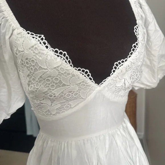 Princess Polly Krysten White Lace-Trim Puff Sleeve Mini Dress - Picture 6 of 8